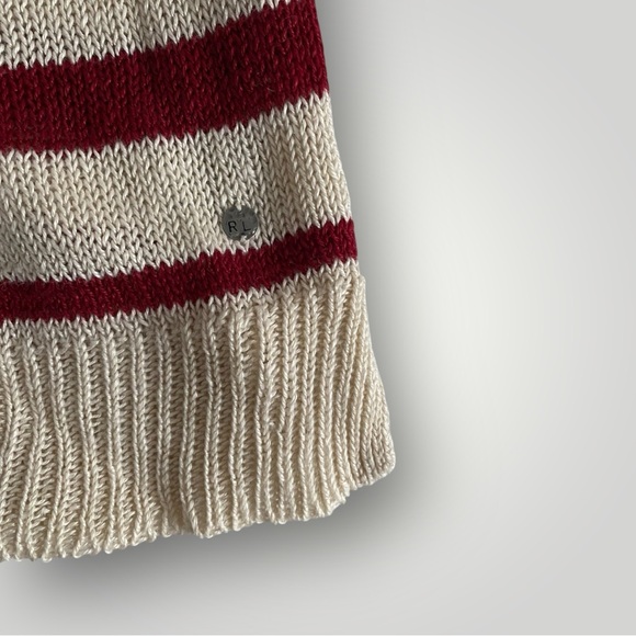 Denim & Supply Ralph Lauren Red and Cream Linen V-Neck Sweater - Picture 6 of 7